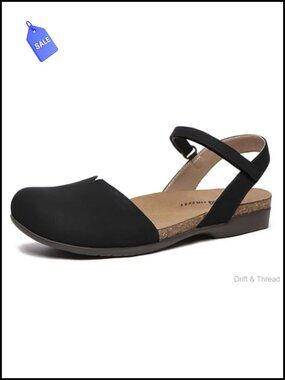 Women's Closed Toe Flat Sandals Leather Comfort Arch Support Ankle Strap